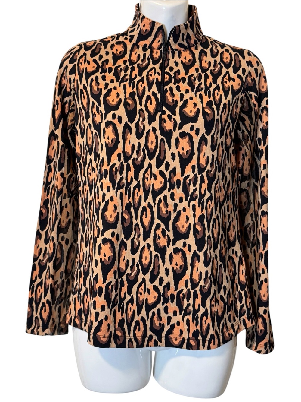 IBKUL Leopard Print Half-Zip Long Sleeve Pullover Womens Size XS